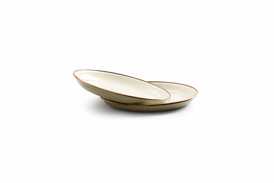 Barebones Enamel 2-Tone Salad Plate Set, Olive Drab